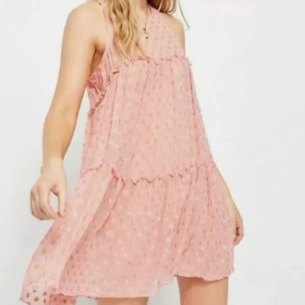 Free people pink gold dot slip dress size medium